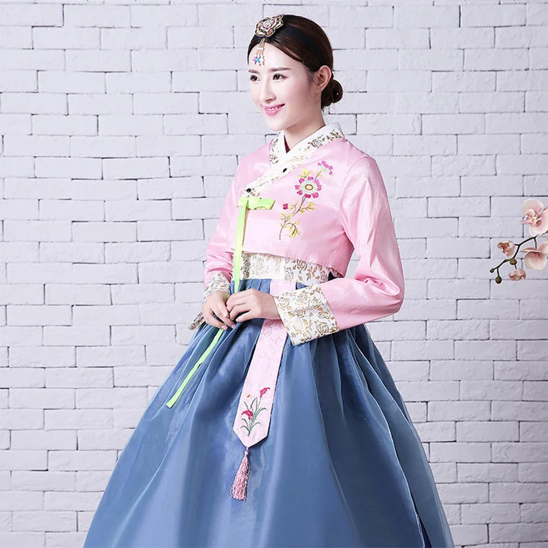 Традиционный корейский женский придворный наряд с вышивкой, высокой талией, большой длиной, сегодняшний ханбок улучшает танцевальные качества
