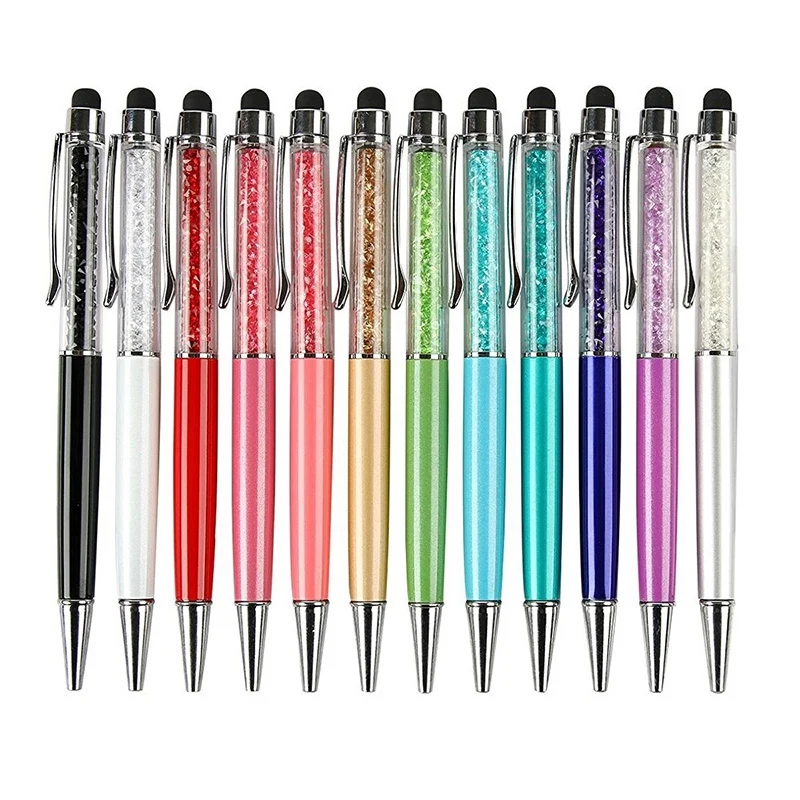 AAY-12 шт./упак. Bling Bling 2-В-1 Тонкий стилус со стразами и шариковые ручки с чернилами (12 цветов)
