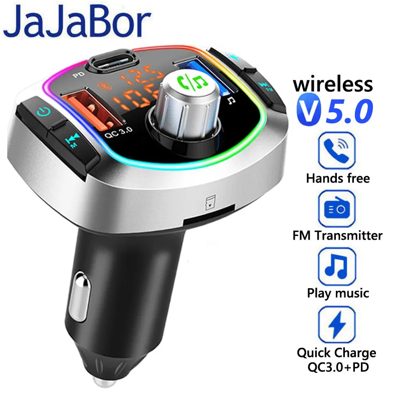 JaJaBor FM-передатчик Bluetooth 5,0 Автомобильный Комплект Громкой Связи Беспроводной Автомобильный MP3-плеер Двойной USB PD18W QC3.0 Дисплей напряжения Быстрой зарядки