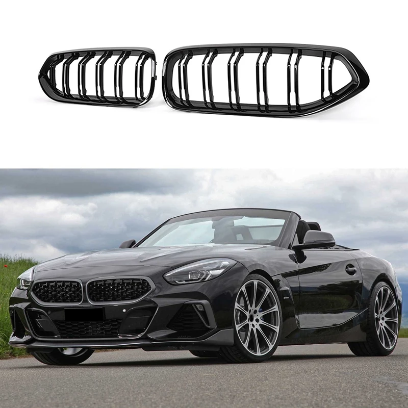 НОВИНКА-1 пара автомобильных двойных линий, передний капот, решетка радиатора, глянцевые черные гоночные решетки для BMW Z4 G29 2020 2021
