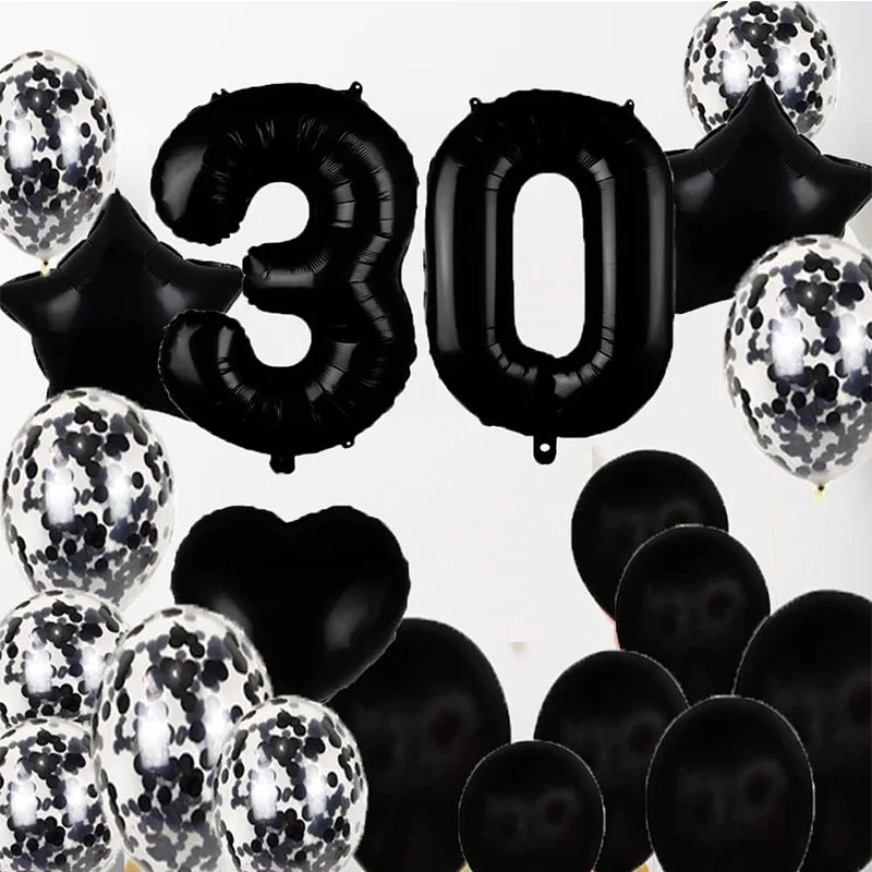 Черный 30 Воздушных шаров с Днем Рождения Декор Гигантский Гигантский номер 30 Воздушных шаров из фольги Вечеринка по случаю 30-летия 30 Юбилейные принадлежности