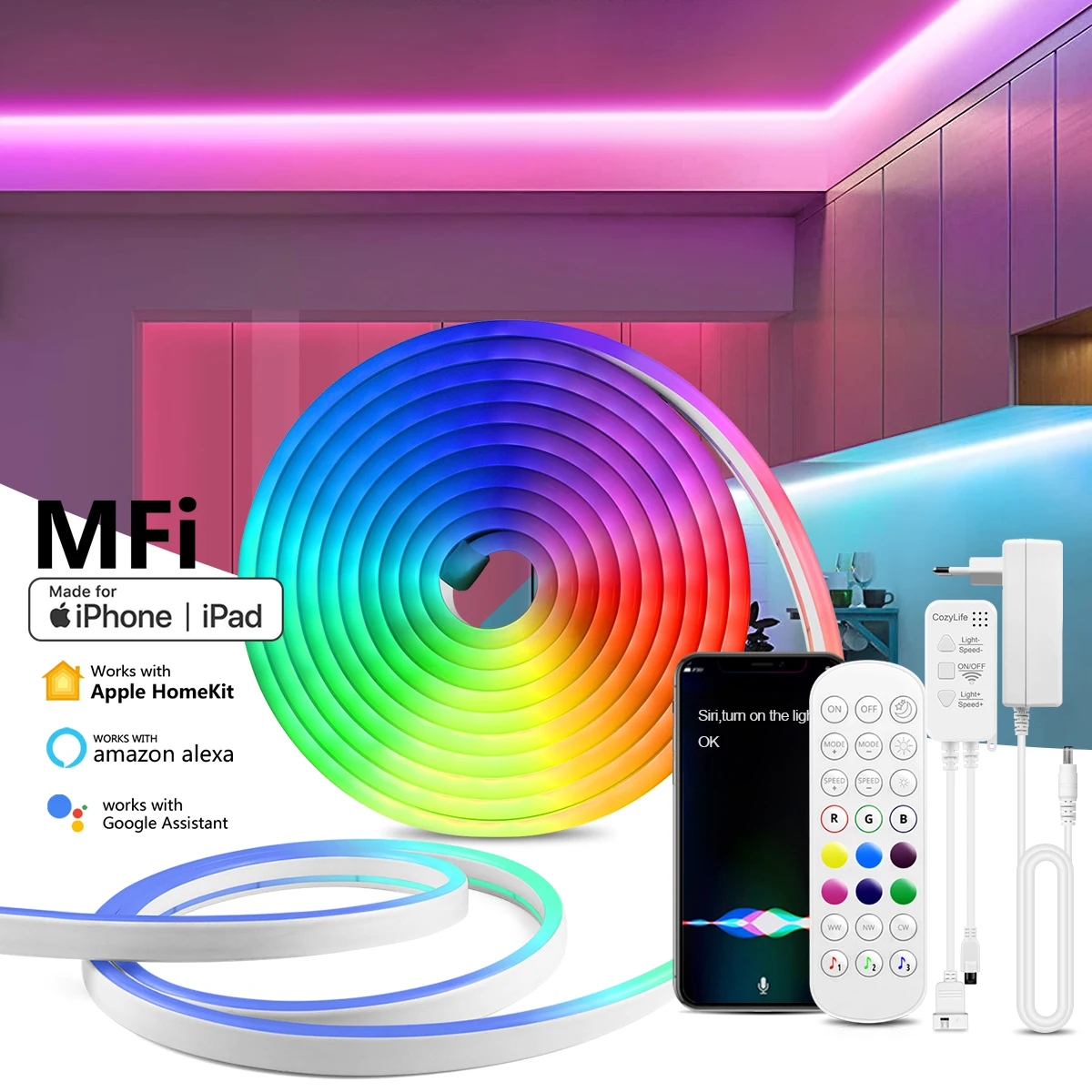 12V Homekit WiFi RGB LED Неоновая Лента Smart Home APP Siri Голосовое Управление Лампа Лента Декор Стен Комнаты Работа с Alexa / Google Home