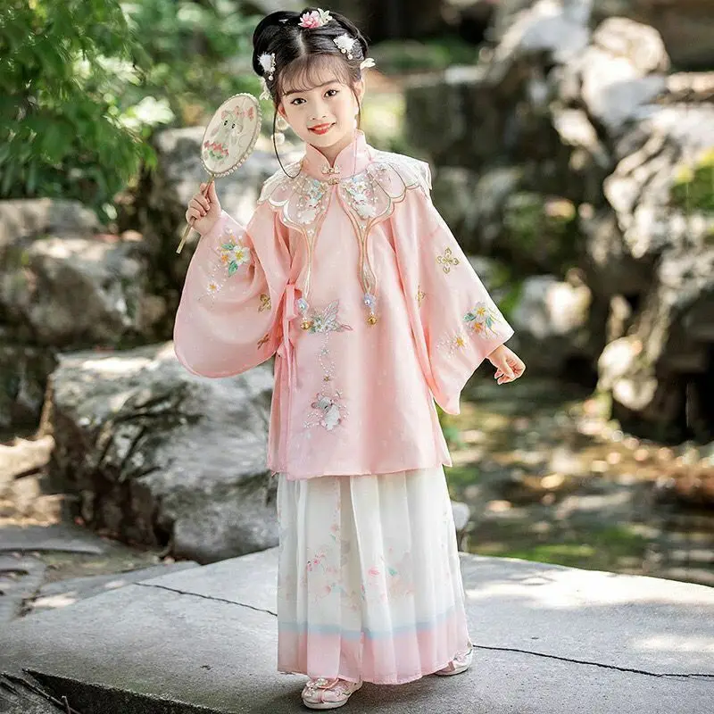 Hanfu Girl/ Весенне-Осенний Комплект Одежды Hanfu в Новом Китайском Стиле Super Xian Ming Cloud на плечо для Девочек в Древнем Стиле Тан