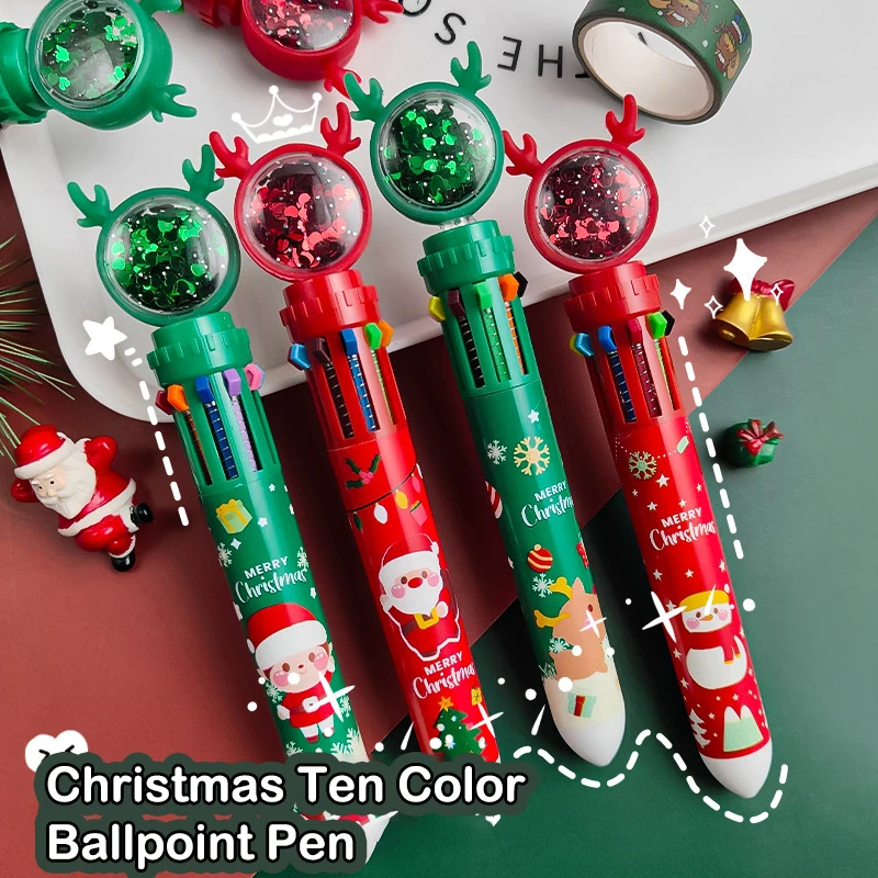 Гелевая ручка Christmas Elk 10 цветов, милая шариковая ручка Kawaii, Разноцветная ручка для детей, школьные письменные принадлежности, канцелярские принадлежности для офиса