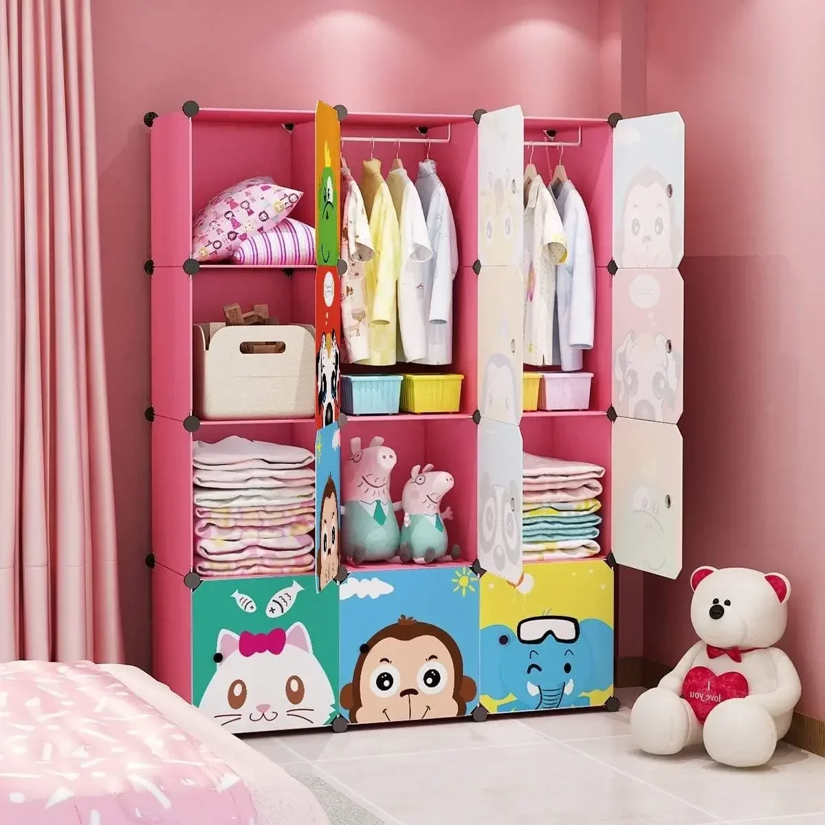 Детский гардероб, Детский комод, Милый Детский портативный шкаф, шкаф для спальни, Вешалка для хранения одежды, Органайзер для кубиков