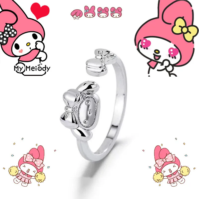 Sanrio Hello Kitty Kuromi My Melody Милое Мультяшное Кольцо Для Студенческих Влюбленных В Стиле Cp Регулируемое Открытие Фестивального Подарка Аниме Периферийные Устройства