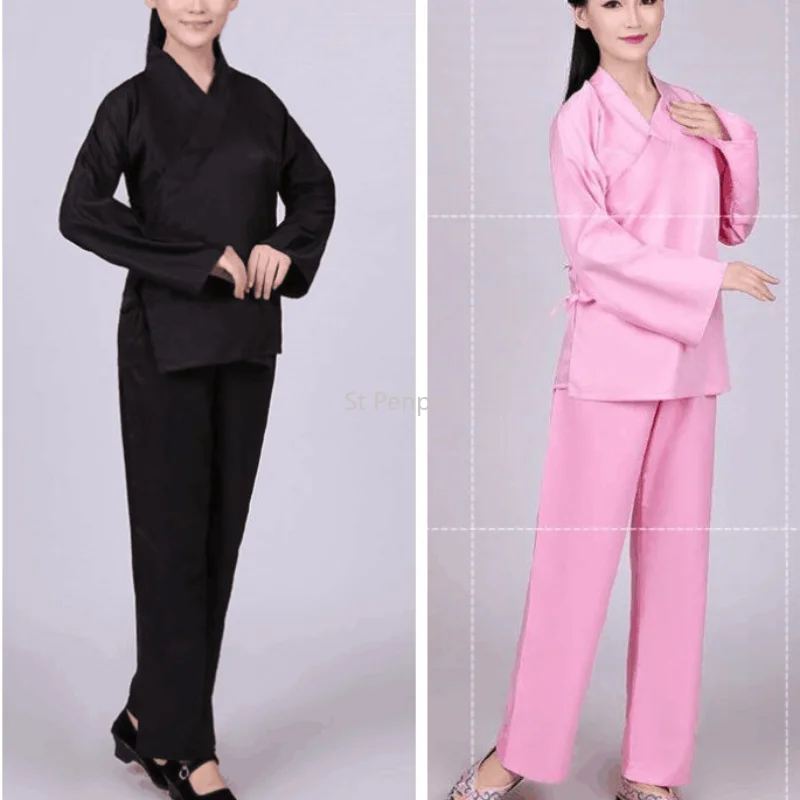 Новая цельнокроеная куртка в китайском стиле Hanfu с перекрестным воротником, однотонная нижняя рубашка со штанами, комплект может использоваться как пижамные штаны