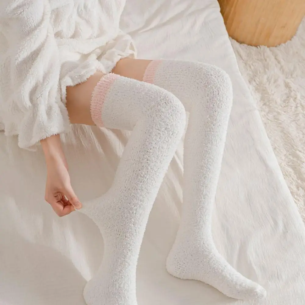 Носки женские зимние длинные коралловые флис над коленом носки толстые теплые сна домашняя комната полотенце носки полосатые носки