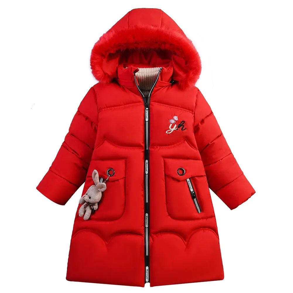 Зимние пальто для девочек, детские утепленные хлопчатобумажные куртки, длинное пальто с милой подкладкой, пуховик, теплая куртка-парка с капюшоном