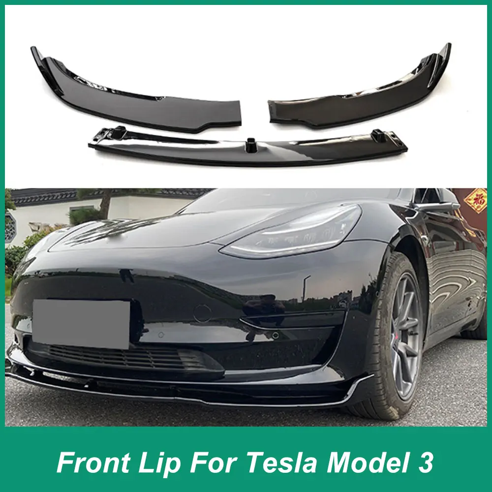 Для Tesla Model 3 2017-2023 Переднего бампера, диффузора для губ и подбородка, регулировки спойлера, автомобильных аксессуаров, комплекта из черного углеродного АБС-пластика