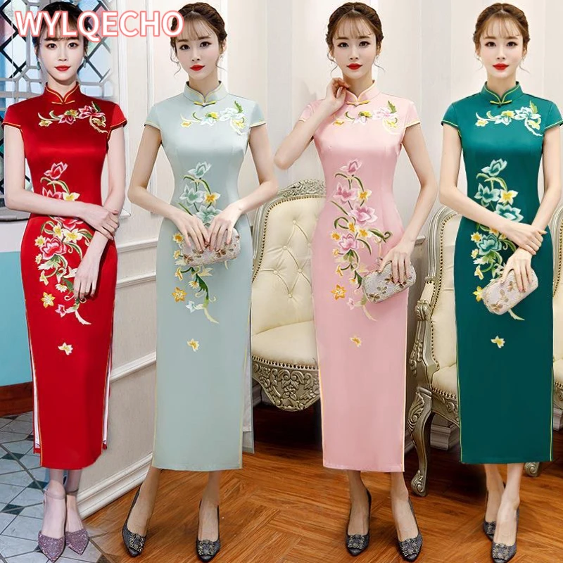 2023 Летнее Вышитое Макси Чонсам На Подиуме Банкетное Представление Ципао В Китайском Стиле Вечернее Свадебное Платье для Женщин