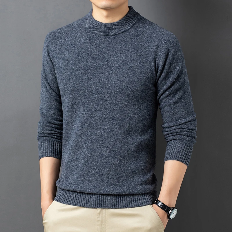 модный мужской свитер с круглым вырезом, толстый осенне-зимний вязаный свитер из 100% чистой шерсти с теплым низом