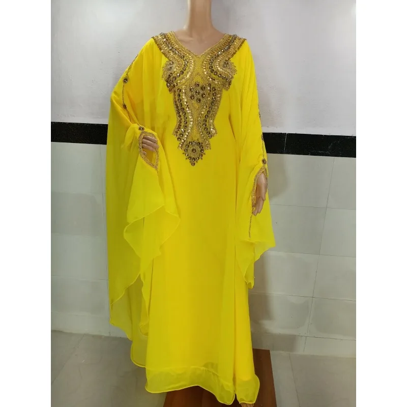 Марокканский Кафтан из желтого стекла и камня, Дубайский кафтан, Абая Фараша, Модные тенденции